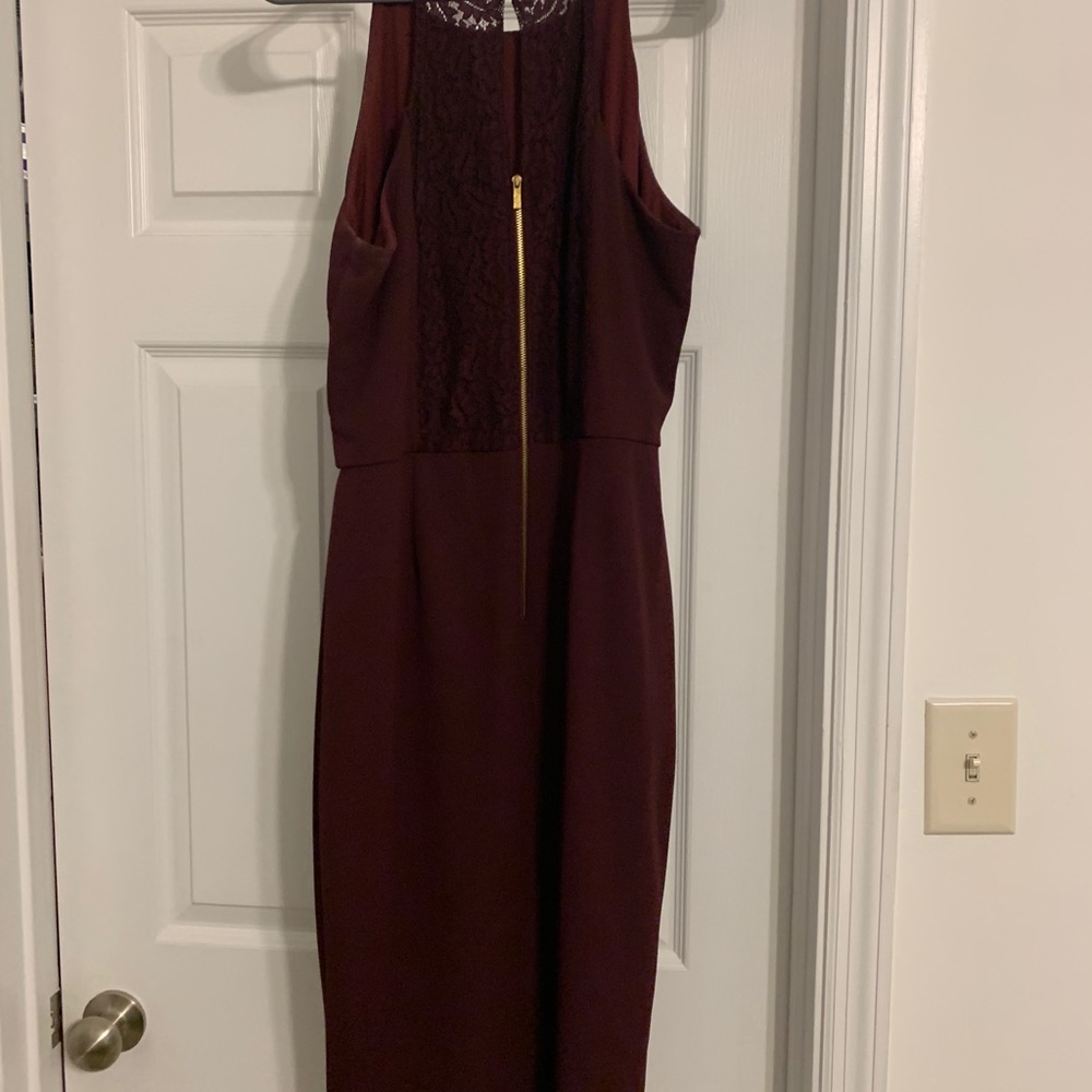 Merlot dress with lace back detail & gold zipper